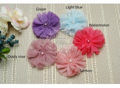 Crinkle Chiffon flower BALLERINA-PEARLS (M, 7cm), Pack of 2